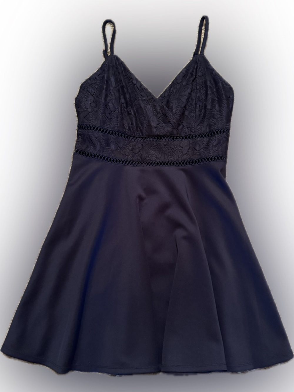 NWT Blue Rain Dark Navy Lace Spaghetti-Strap Skater Dress w/ Lace Trim